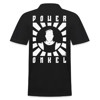 Power Onkel (Poweronkel / Strahlen / White) - Männer Poloshirt - Schwarz - Hinten - Kai (181cm)