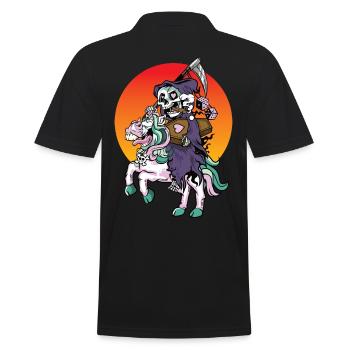Halloween Grim Reaper rides a funny unicorn - Men's Polo Shirt - black - Back - Kai (181cm)
