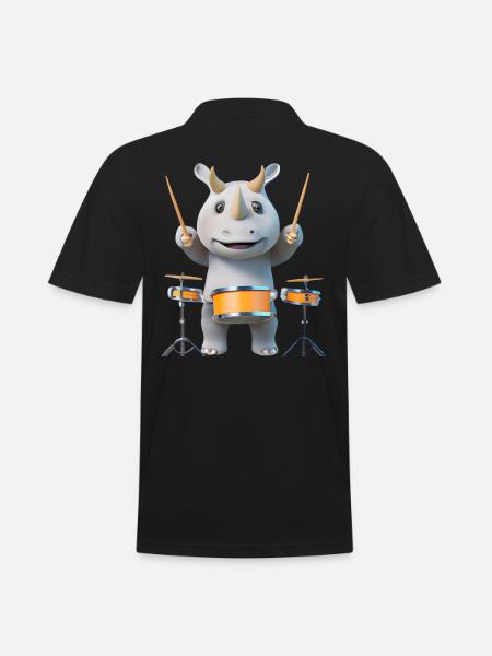Drum-playing rhinoceros - Men's Polo Shirt - black