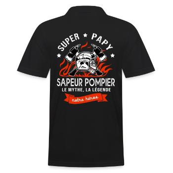 super papy sapeurs pompiers cadeau papi pompier - Polo Homme - noir - Dos - Kai (181cm)