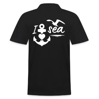 Sea-I love the sea with anchor heart & seagull - Men's Polo Shirt - black - Back - Kai (181cm)