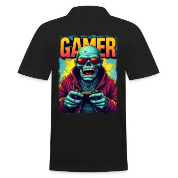 Zocker-Zombie mit Controller - Männer Poloshirt - Schwarz - Hinten - Kai (181cm)