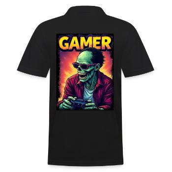Zombie Gamer mit Controller - Männer Poloshirt - Schwarz - Hinten - Kai (181cm)