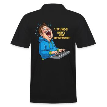 Bugfixer Power: Your superhero skill! - Men's Polo Shirt - black - Back - Kai (181cm)
