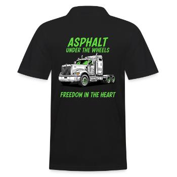 Trucker Herz: Asphalt unter den Rädern - Männer Poloshirt - Schwarz - Hinten - Kai (181cm)