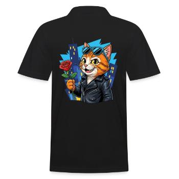 Cool Cat with Rose – Charm Offensive! - Men's Polo Shirt - black - Back - Kai (181cm)