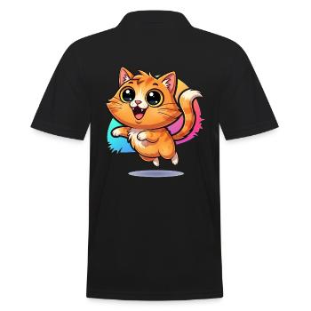 Messager moelleux de la chance : chat mignon aux yeux écarquillés - Polo Homme - noir - Dos - Kai (181cm)