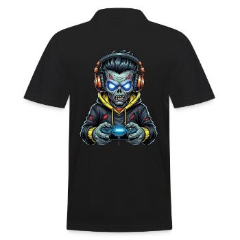 Zombie Gamer: Zocken bis der Kopf explodiert! - Männer Poloshirt - Schwarz - Hinten - Kai (181cm)