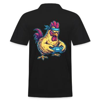 Gambling chicken: Gamer Hahn Power - Men's Polo Shirt - black - Back - Kai (181cm)