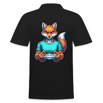 Fuchs am Zocken: Dein tierischer Gamer-Kumpel! - Männer Poloshirt - Schwarz - Hinten - Kai (181cm)