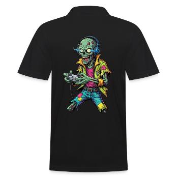 Zombie Gamer: Funny & Retro Gaming Fan Design - Men's Polo Shirt - black - Back - Kai (181cm)