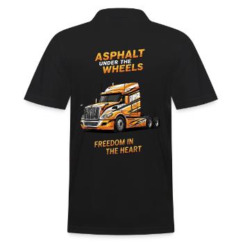 Fernfahrer Herz & Asphalt. Dein Trucker Design - Männer Poloshirt - Schwarz - Hinten - Kai (181cm)