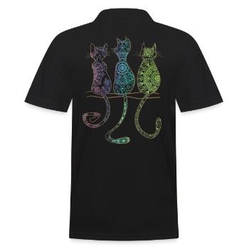 Mandala Katzen Motiv mit Regenbogenfarben Geschenk - Männer Poloshirt - Schwarz - Hinten - Kai (181cm)