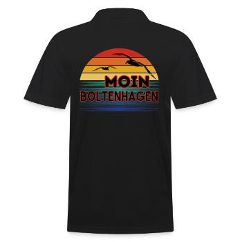 Moin Boltenhagen mit Möwe im Retro Style - Männer Poloshirt - Schwarz - Hinten - Kai (181cm)