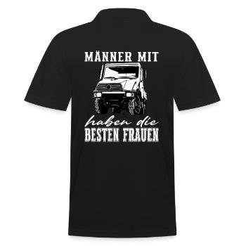 Männer mit Unimog - Offroad - Universal Motorgerät - Männer Poloshirt - Schwarz - Hinten - Kai (181cm)
