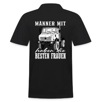 Männer mit Unimog - Offroad - Universal Motorgerät - Männer Poloshirt - Schwarz - Hinten - Kai (181cm)