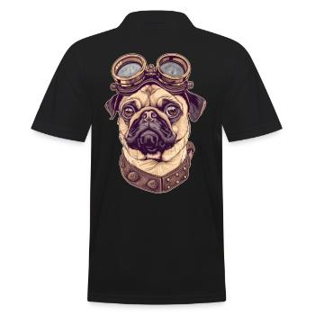 Steampunk Mops - Männer Poloshirt - Schwarz - Hinten - Kai (181cm)