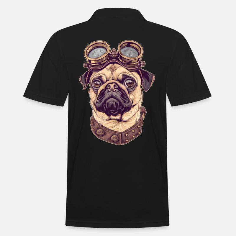 Steampunk Mops - Männer Poloshirt - Schwarz