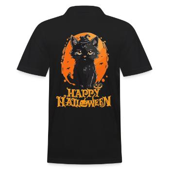 Happy Halloween - Schwarze Katze - Männer Poloshirt - Schwarz - Hinten - Kai (181cm)
