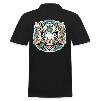 Tiger with Roses Blossoms Gift - Men's Polo Shirt - black - Back - Kai (181cm)