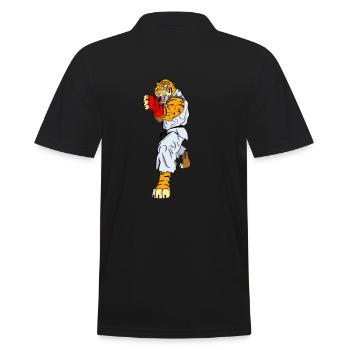 Cooles Karate Shirt - Shotokan Fighter - Tiger - Männer Poloshirt - Schwarz - Hinten - Kai (181cm)