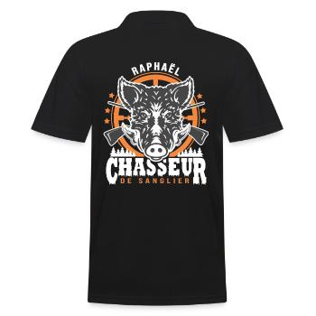 Raphaël chasseur de sanglier Humour Chasse - Polo Homme - noir - Dos - Kai (181cm)