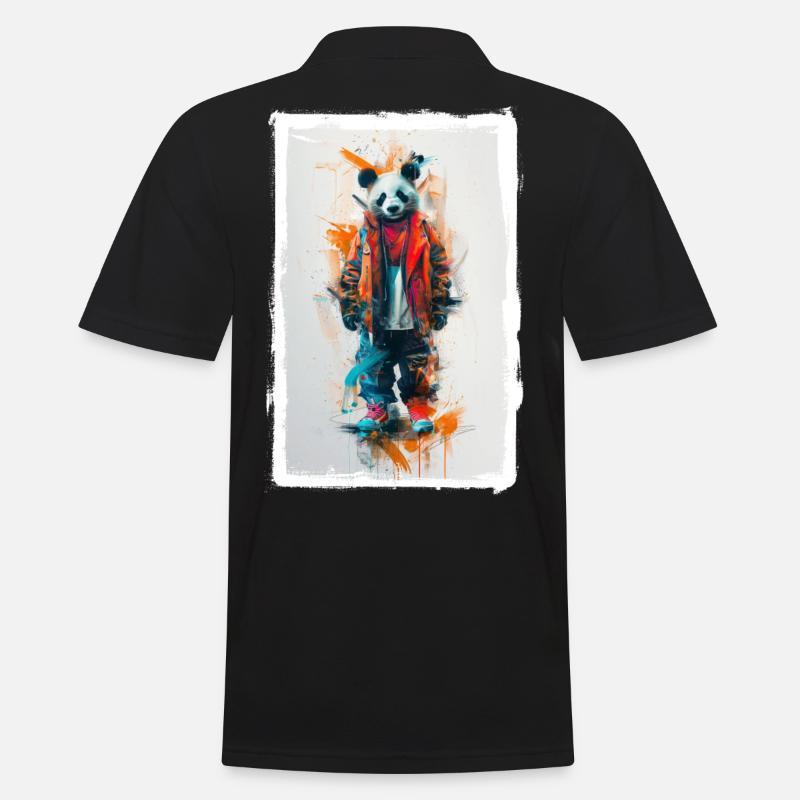 Bunter Panda - Männer Poloshirt - Schwarz