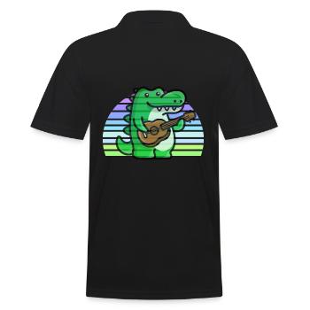 Alligator Gitarre Sonnenuntergang - Männer Poloshirt - Schwarz - Hinten - Kai (181cm)