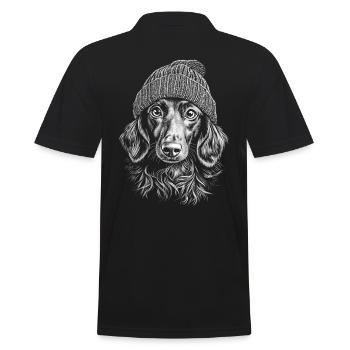 Long-haired Dachshund Bobble Hat Dog Dog Dachshund Dachshund - Men's Polo Shirt - black - Back - Kai (181cm)