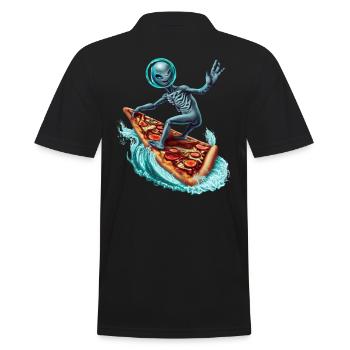 Pizza Surfer Alien - Männer Poloshirt - Schwarz - Hinten - Kai (181cm)