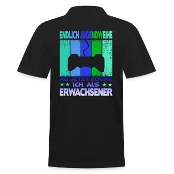 Jugendweihe Gamer - Männer Poloshirt - Schwarz - Hinten - Kai (181cm)