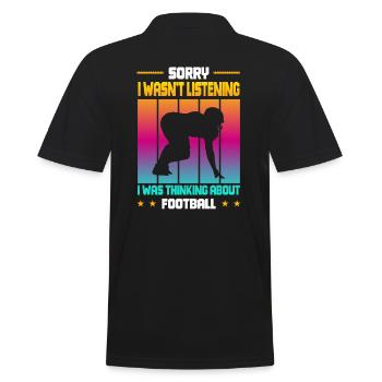 Wasn't Listening was thinking about Football - Männer Poloshirt - Schwarz - Hinten - Kai (181cm)