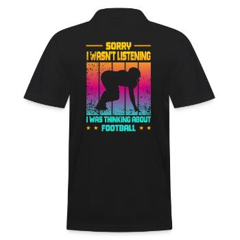 Wasn't Listening was thinking about Football - Männer Poloshirt - Schwarz - Hinten - Kai (181cm)