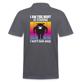 Staring Cat - Cats Staring - Men's Polo Shirt - charcoal grey - Back - Nico (186cm)