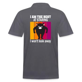 Staring Cat - Cats Staring - Men's Polo Shirt - charcoal grey - Back - Nico (186cm)