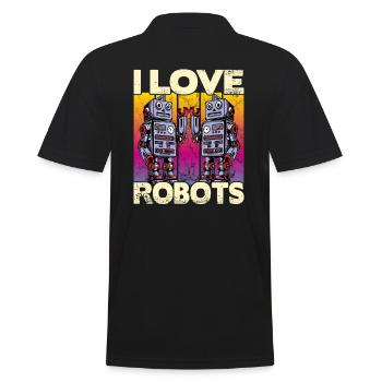 I love Robots - Men's Polo Shirt - black - Back - Kai (181cm)