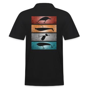 Fishing Lures - Retro Fishing Gift for Anglers - Men's Polo Shirt - black - Back - Kai (181cm)