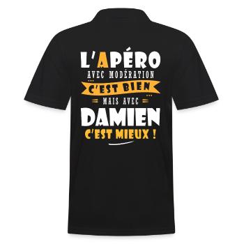 Damien Apero T shirt Humour personnalisé damien - Polo Homme - noir - Dos - Kai (181cm)