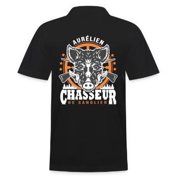 Aurélien chasseur de sanglier Humour Chasse - Polo Homme - noir - Dos - Kai (181cm)