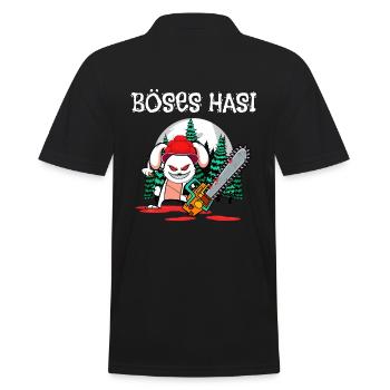 Böses Hasi mit Bollenhut, Motorsäge im Schwarzwald - Männer Poloshirt - Schwarz - Hinten - Kai (181cm)