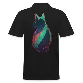 Neon Katze Kunst - Männer Poloshirt - Schwarz - Hinten - Kai (181cm)