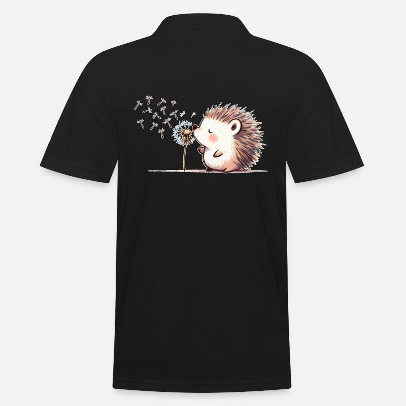 Igel mit Pusteblume - Männer Poloshirt - Schwarz