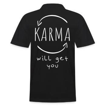 Karma wird dich kriegen - lustiger Spruch - Männer Poloshirt - Schwarz - Hinten - Kai (181cm)