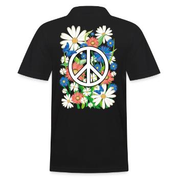 03 Flower Power Peace Blumen Schmetterlinge - Männer Poloshirt - Schwarz - Hinten - Kai (181cm)