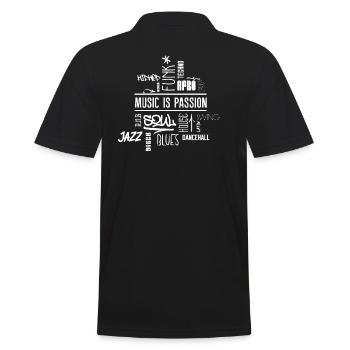 Music is passion - Wordcloud (white) (Rücken) - Männer Poloshirt - Schwarz - Hinten - Kai (181cm)