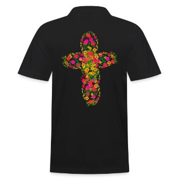 Ein Kreuz aus Sommerblumen Religion Jesus Gott - Männer Poloshirt - Schwarz - Hinten - Kai (181cm)
