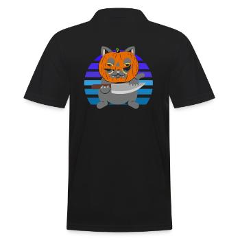 Halloween Katze Kürbiskopf - Männer Poloshirt - Schwarz - Hinten - Kai (181cm)