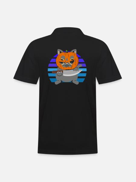 Halloween Cat Pumpkin Head - Men's Polo Shirt - black