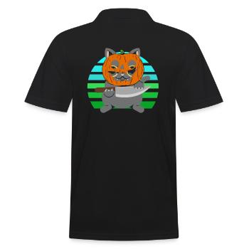Halloween Katze Kürbiskopf - Männer Poloshirt - Schwarz - Hinten - Kai (181cm)