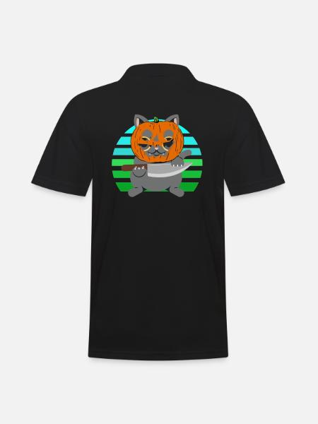 Halloween Cat Pumpkin Head - Men's Polo Shirt - black